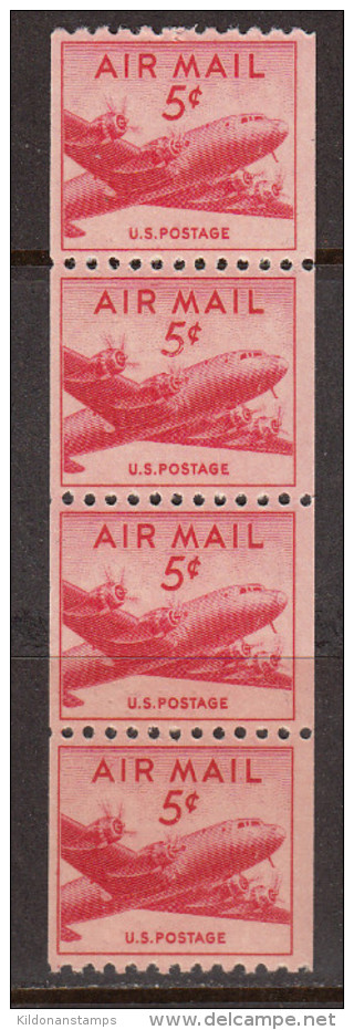 USA 1948 Air Mail, Mint No Hinge, Coil Strip Of 4, Sc# C37 - 2b. 1941-1960 Nuevos