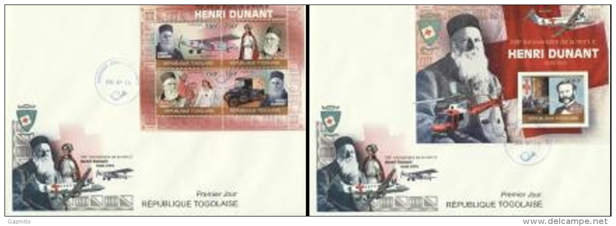 Togo 2010, Red Cross, Dunandt, Car, 2FDC IMPERF. - Henry Dunant