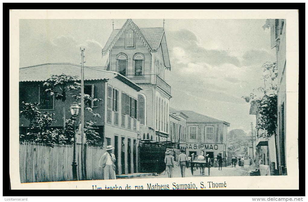 SÃO TOMÉ E PRÍNCIPE - Um Trecho Na Rua Matheus Sampaio  (Ed. José Teixeira Barboza, Bazar Africana)carte Postale - Sao Tome And Principe
