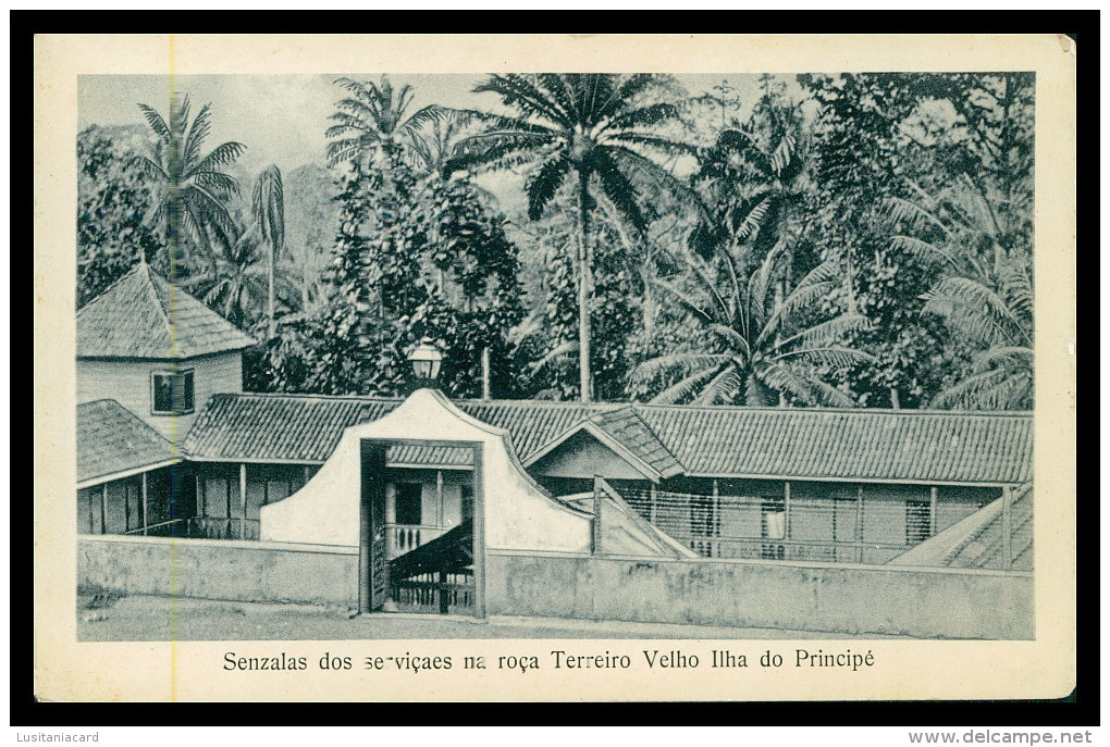 SÃO TOMÉ E PRÍNCIPE - Senzala Dos Serviçaes Na Roça Terreiro Velho(Ed. José Teixeira Barboza) Carte Postale - Sao Tome And Principe