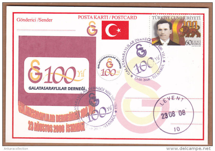 AC - TURKEY FORMULAR CARD - 100th ANNIVERSARY OF GALATASARAY FAN ASSOCIATION ISTANBUL 23 AUGUST 2008 - Postal Stationery