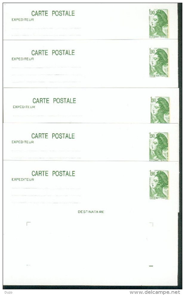 Entier Postal - Lot De 5 CP Liberté De Gandon 1 F. 90 Vert - Y&T N° 2424 - Konvolute: Ganzsachen & PAP