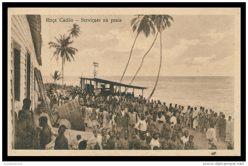 SÃO TOMÉ E PRÍNCIPE- Roça Cadão - Serviçaes Na Praia(Ed. Auspicio Menezes Nº T 9710) Carte Postale - Sao Tome And Principe