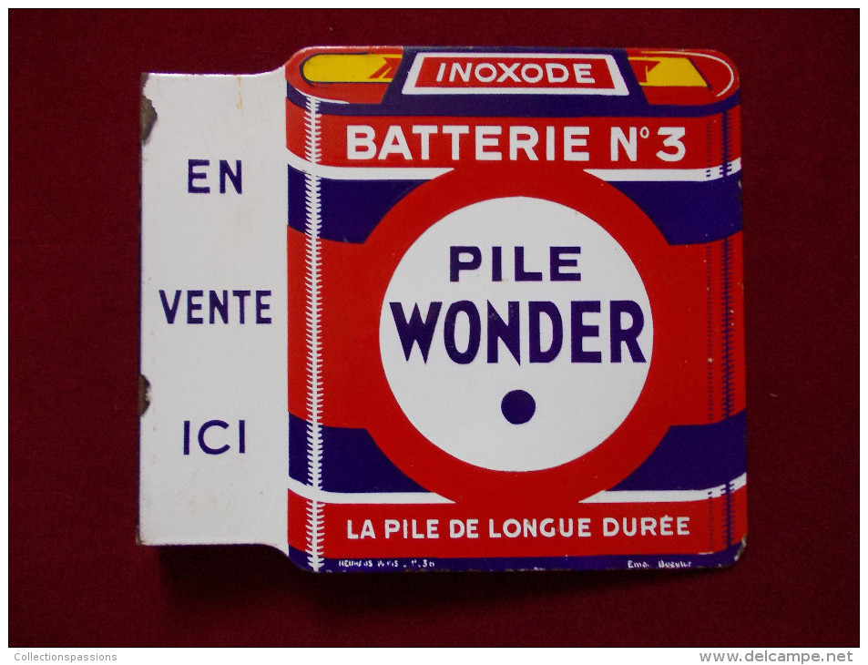 - Plaque émaillée "Pile Wonder" . Double Face - - Andere & Zonder Classificatie