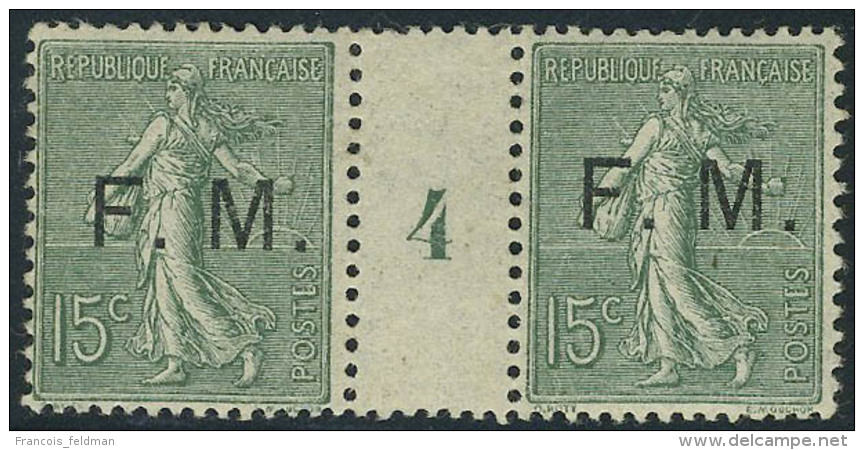 Neuf Sans Charnière N° 3, 15c Vert Olive, Paire Hor. Interpanneau Millésime 4, T.B. - Autres & Non Classés