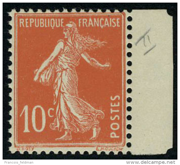 Neuf Sans Charnière N° 138f, 10c Rouge Semeuse Type II Bdf, T.B. - Autres & Non Classés