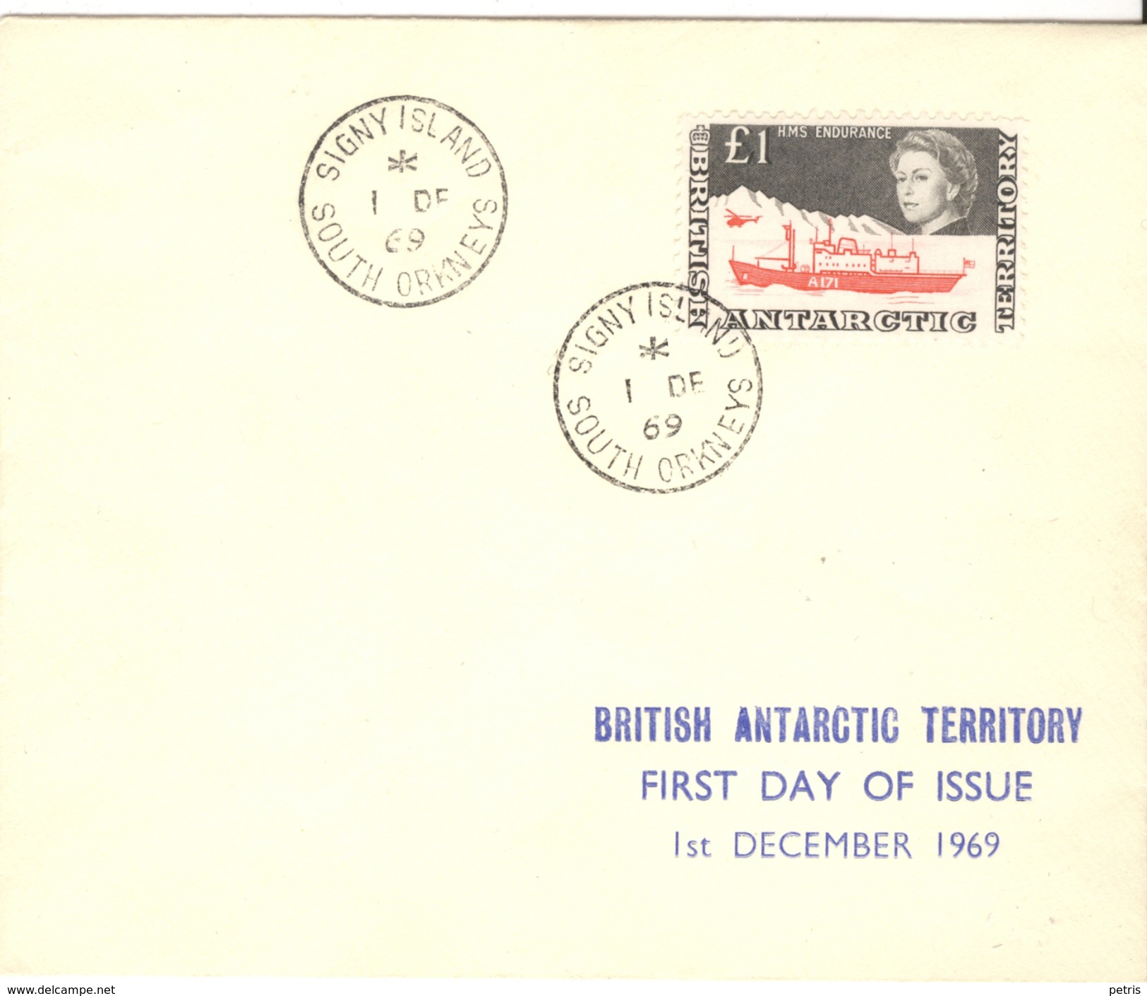 British Antarctic Territory 1969 £1, H.M.S. Endurance And Helicopter  FDC - Lot. A397 - FDC