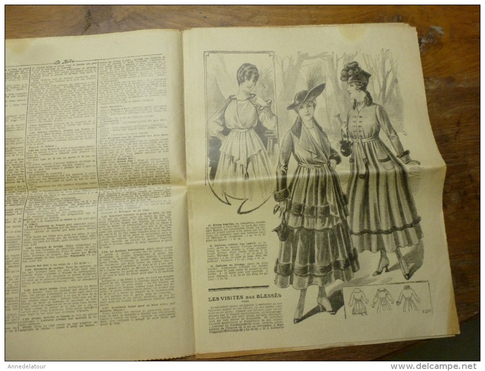 1916  LA MODE  avec son dessin de broderie décalquable au fer chaud  (chemise brodée); Cuisine de guerre etc