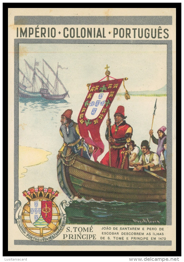 SÃO TOMÉ E PRÍNCIPE -«João De Santarem E Pero De Escobar Descobrem As Ilhas De S.Tomé E Principe Em 1470». Carte Postale - Sao Tome Et Principe