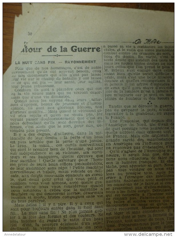 1916  LA MODE  ; Et Courrier De Guerre Et Divers ; Etc - Patrons