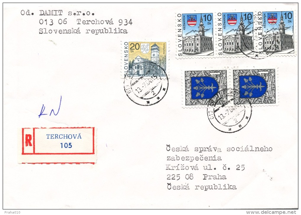 L1232 - Slovakia (2004) 013 06 Terchova (R-letter) Tariff: 52,00 SKK (stamp: City Roznava, City Kezmarok, Dubnica N. V.) - Briefe U. Dokumente