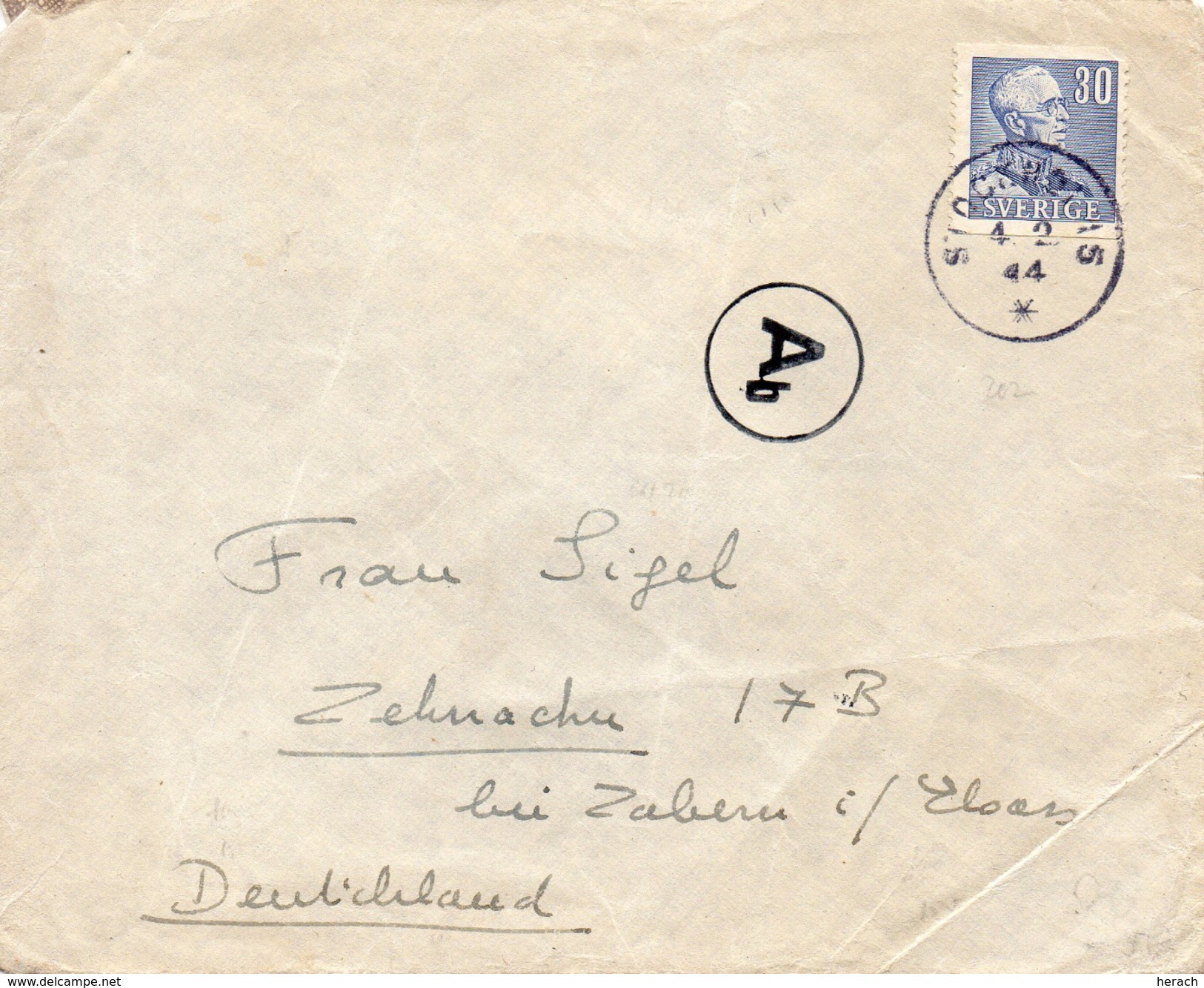 Suède Lettre Censurée Pour L'Alsace 1944 - 1930- ... Rollen II