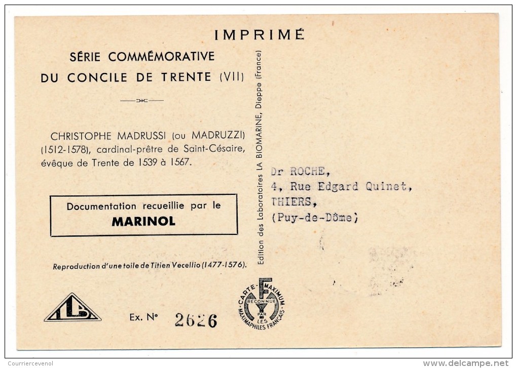 VATICAN - Série Commémorative Du Concile De Trente - Christophe MADRUSSI - 1950 - Maximumkaarten