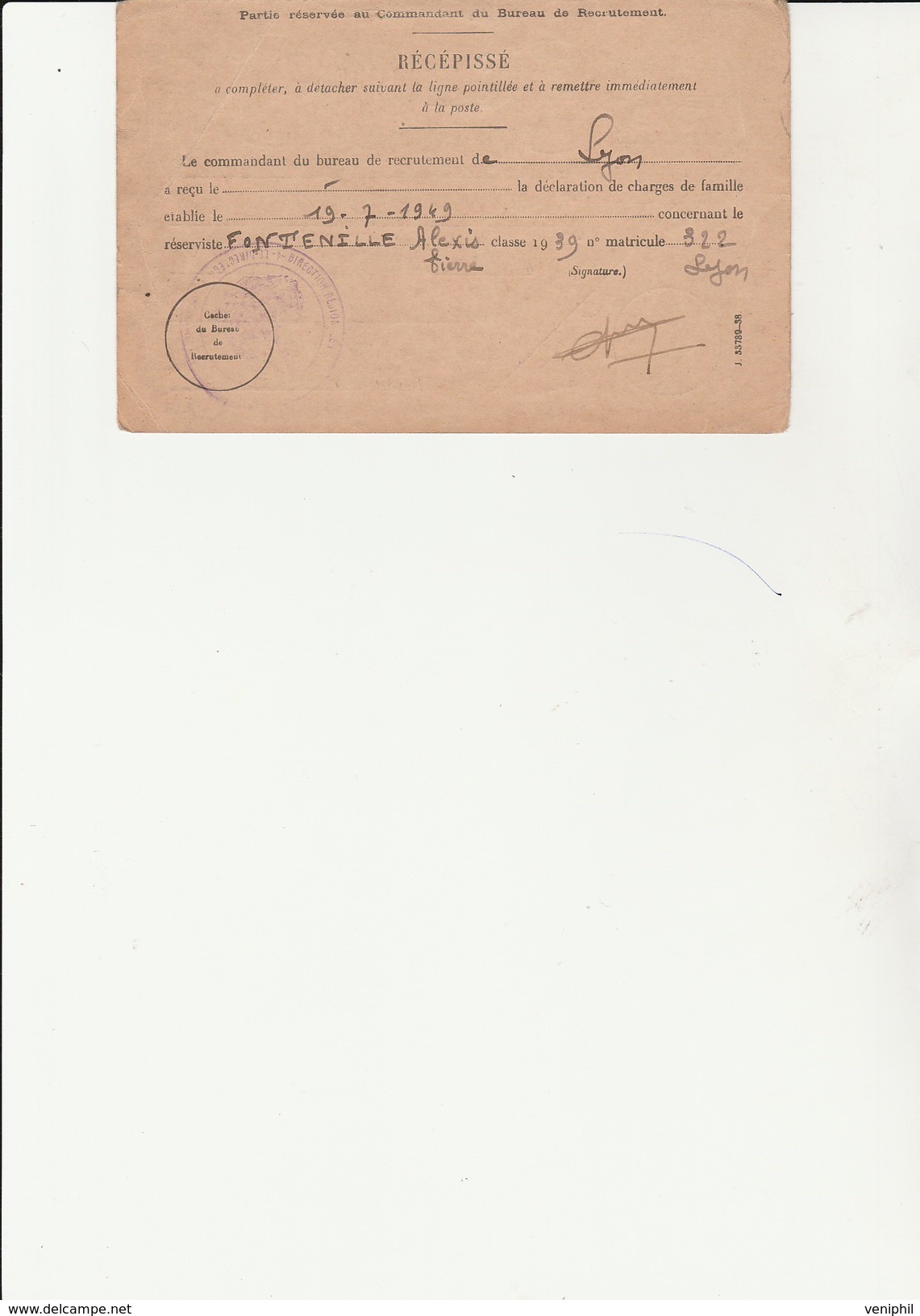 RECEPISSE EN FRANCHISE MILITAIRE AVEC FLAMME "TENTEZ LA CHANCE -LOTERIE NATIONALE- CAD LYON RP 5-8-49 - Militaire Stempels Vanaf 1900 (buiten De Oorlog)