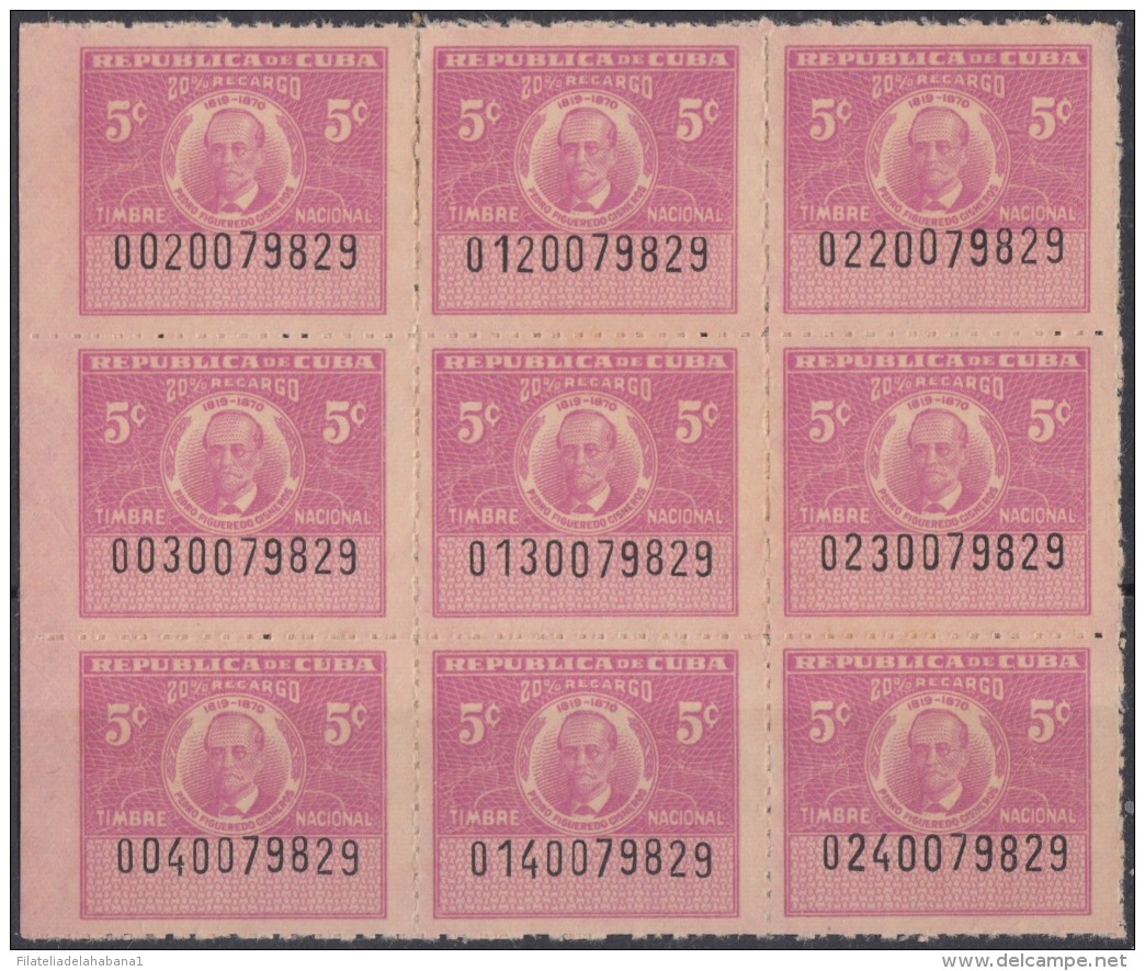 REP-139 CUBA REPUBLICA 1958. REVENUE. TIMBRE NACIONAL. 5c PEDRO FIGEREDO. BLOCK 15. UNUSED. - Postage Due