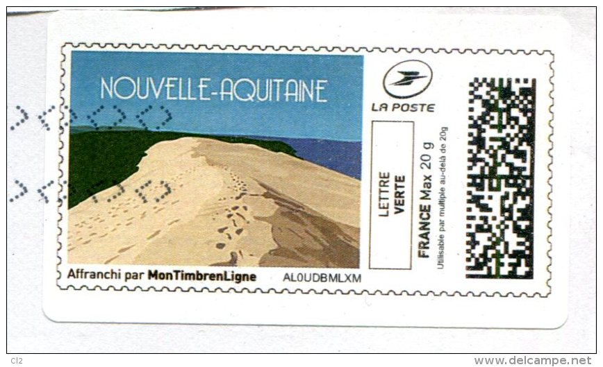 FRANCE - MonTimbrenLigne - Lettre Verte - Nouvelle Aquitaine (Dune Du Pilat - Bassin D'Arcachon) - Printable Stamps (Montimbrenligne)