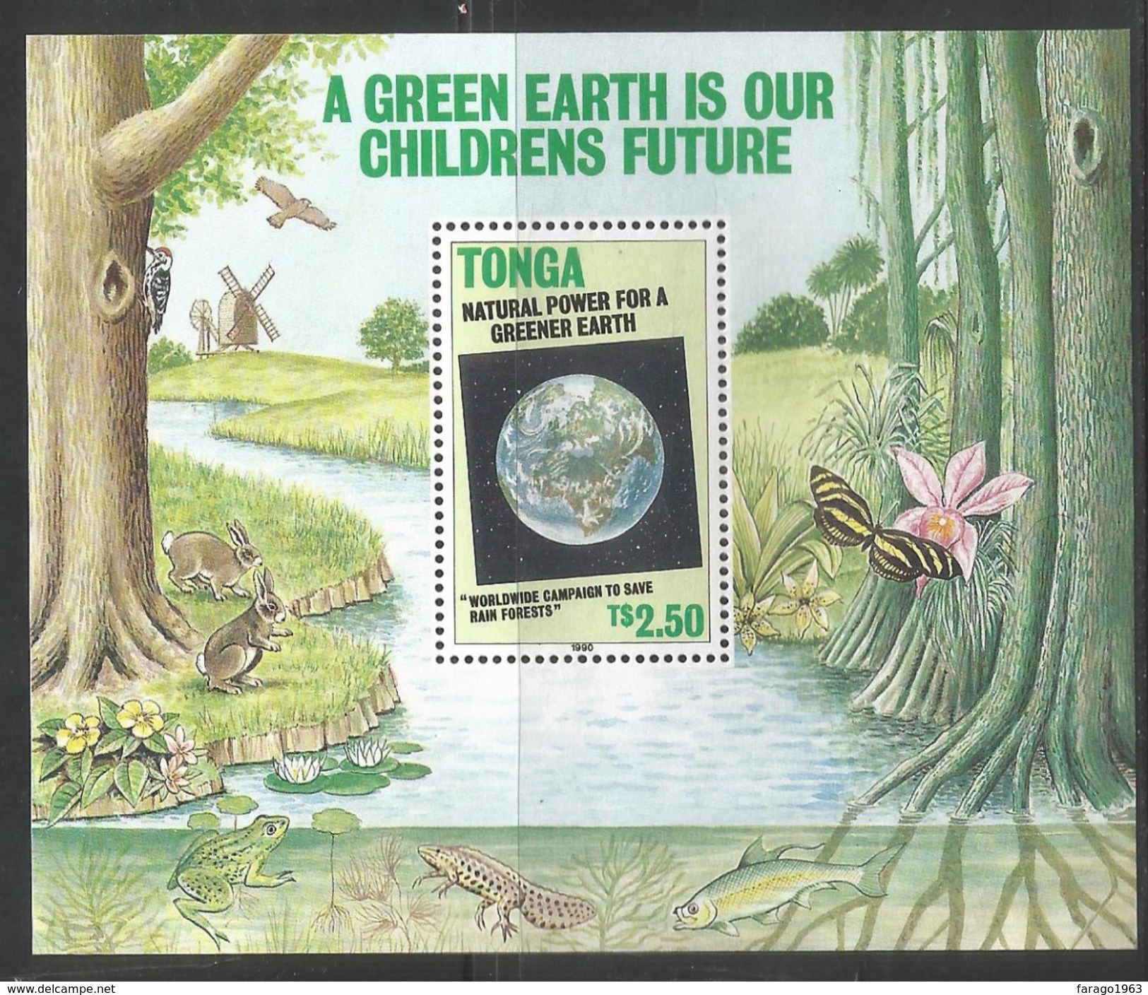 1990 Tonga Green Energy Environment Solar Wind Complete Set Of 3 And Souvenir Sheet MNH - Tonga (1970-...)