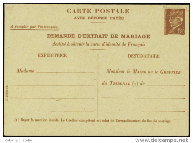 N° 515 CPRP2 1f20+1f20 Pétain Demande D'extrait De Mariage Qualité:  Cote: 400&nbsp; &euro; - Other & Unclassified