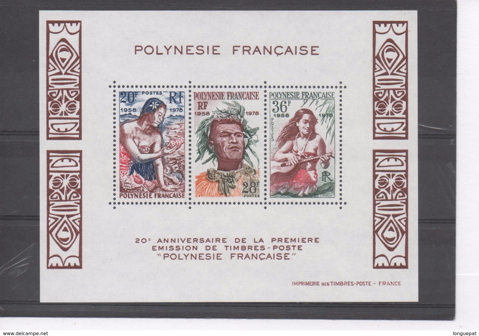 POLYNESIE Frse - 20 Ans De La Première Emission "POLYNESIE FRANCAISE" -  Joueuse De Guitare, Jeune Fille Au Coquillage, - Blocks & Sheetlets