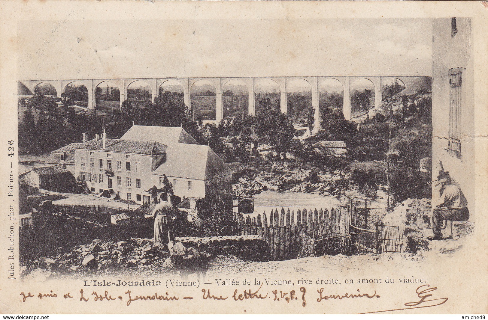 L'Isle- Jourdain / Vallée De La Vienne , Rive Droite ,en Amont Du Viaduc Circulée Timbrée 1903 - L'Isle Jourdain