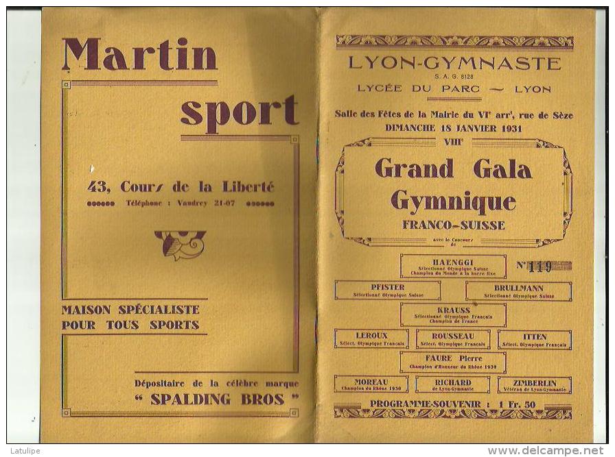 LYON _GYMNASTE  S A G _VIIIe Grand Gala Gymnique FRANCO_SUISSE _11 CHAMPIONS SELECTIONNE_Le 18 Janvier1931 - Gymnastiek