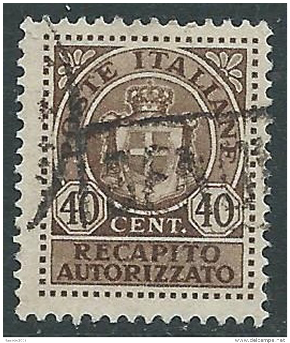 1945 LUOGOTENENZA USATO RECAPITO AUTORIZZATO 40 CENT - R3-6 - Autorisierter Privatdienst