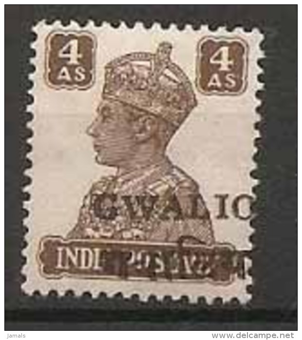 Br India King George VI, 4 An, Princely State Gwalior Overprint, Alizah Printing, Mint, Inde - Gwalior