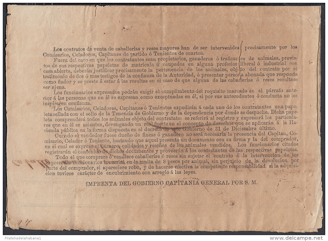 POL-44 CUBA SPAIN ESPAÑA (LG-1059) 1877. 31c. LICENCIA DE VENTA DE ANIMALES. REVENUE POLICE. - Postage Due