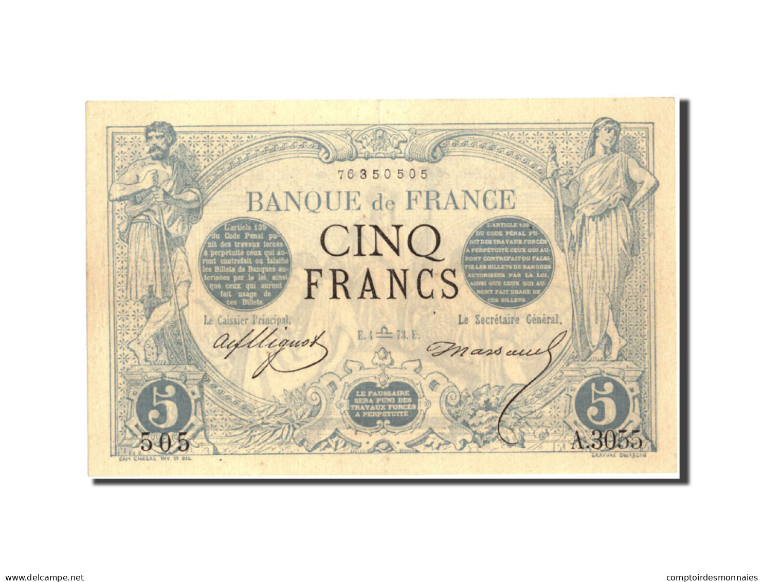 Billet, France, 5 Francs, 5 F 1871-1874 ''Noir'', 1873, 1873-09-04, TTB+ - 5 F 1871-1874 ''Noir''