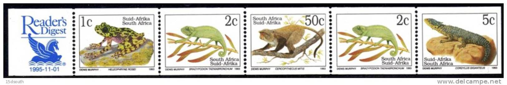 South Africa - 1995 6th Definitive Endangered Fauna Readers Digest Blue Label Strip (**) # SG 804bb , Mi WZ6 - Ongebruikt