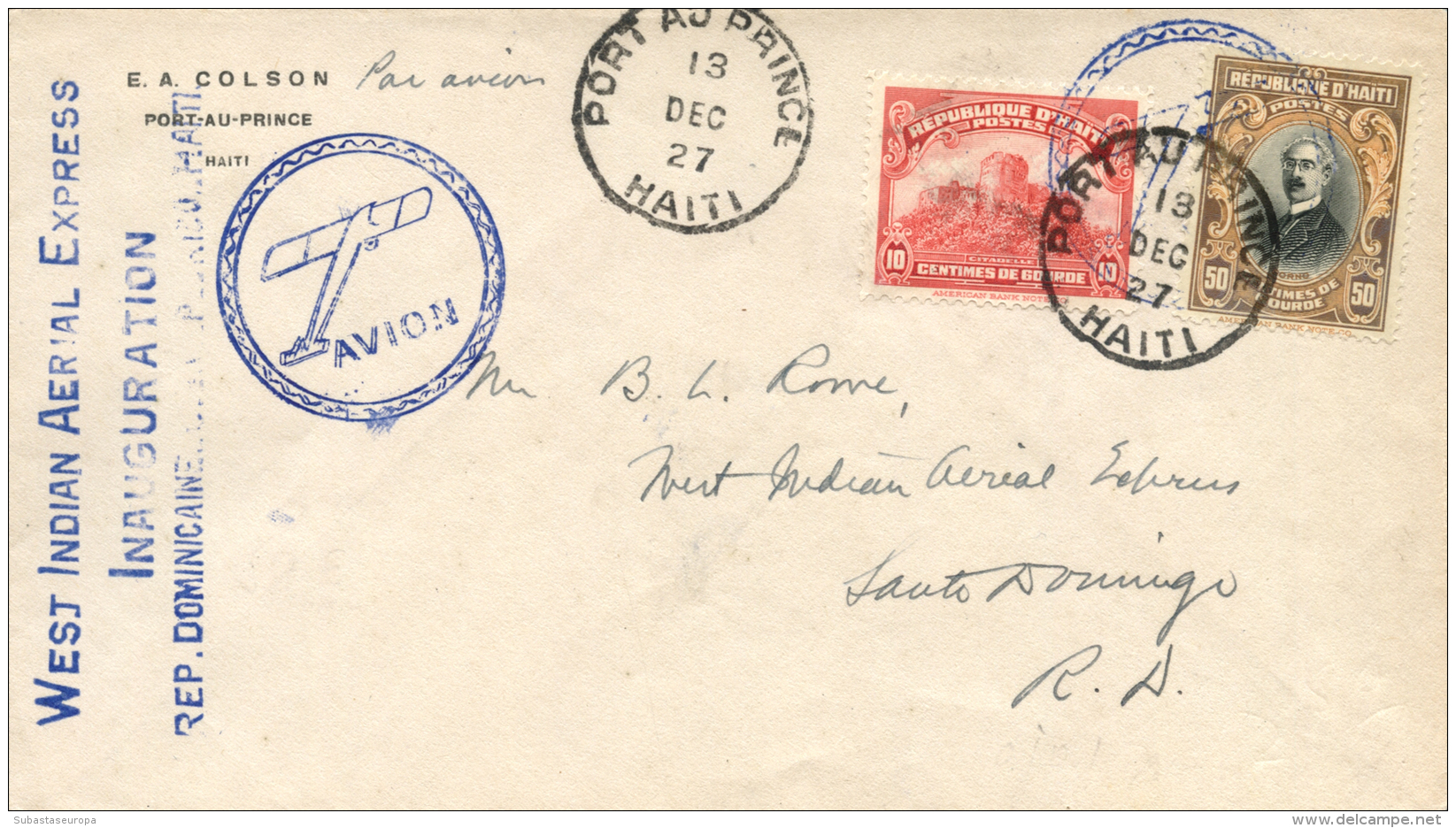 HAITÍ. Carta Circulada Primer Vuelo Puerto Príncipe A Santo Domingo. A&ntilde;o 1927. Cat. Muller 9a.... - Andere & Zonder Classificatie