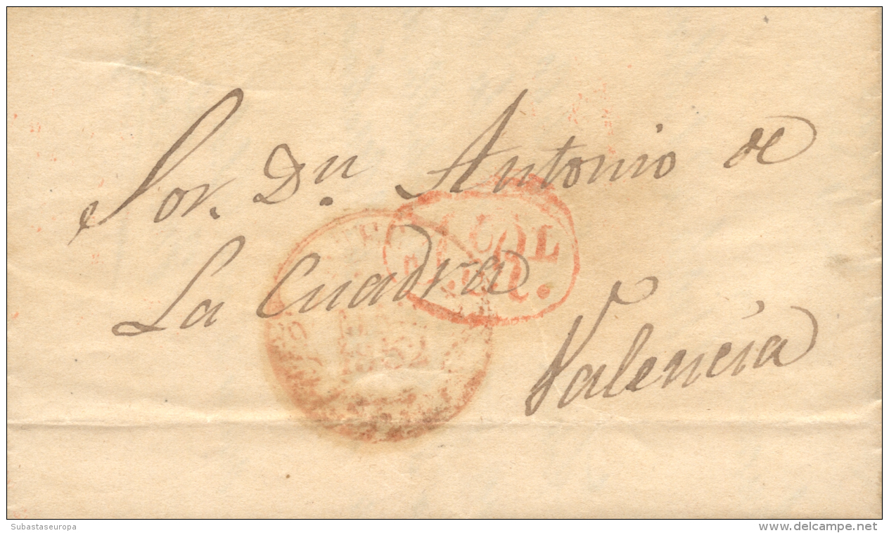 1852. Carta De Riola (Valencia) A Valencia. Al Dorso Marca "VA" Aplicada A La Llegada. P.E. 39. Rara. Peso= 15... - Covers & Documents