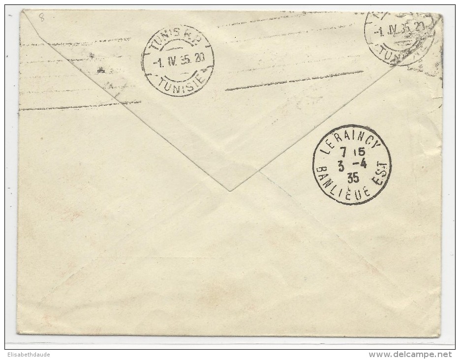 TUNISIE - 1935 - POSTE AERIENNE - ENVELOPPE Par AVION 1° VOL TUNIS à PARIS Dans La JOURNEE - Lettres & Documents