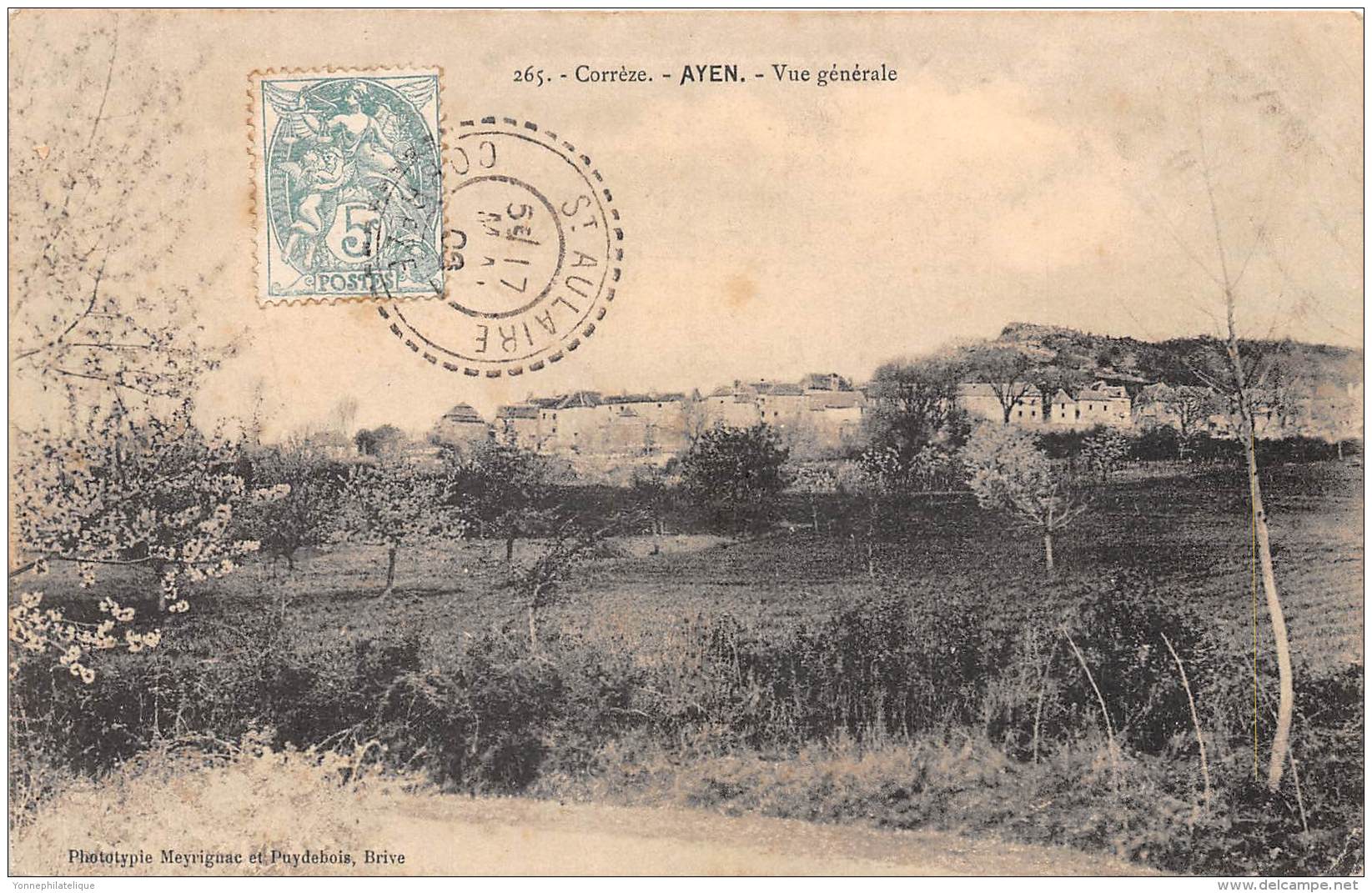 111e -5c Vert Type 1B - Sur Cpa Ayen Oblitéré Facteur Boitier 585 St Aulaire - Corrèze- (indice 4 ) Superbe Oblitération - Covers & Documents