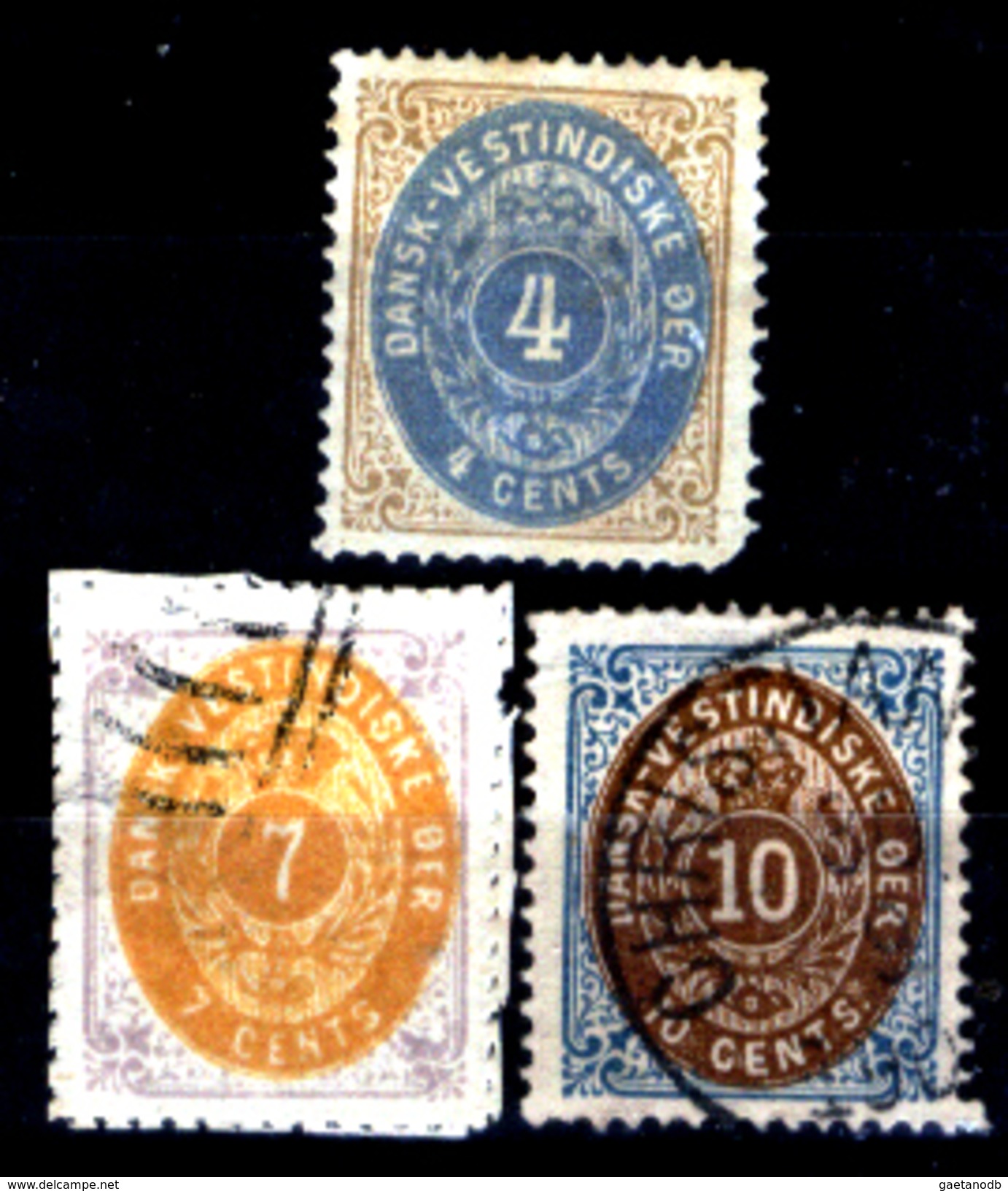 Antille-Danesi-002 - 1873-79: Yvert & Tellier N. 7, 9, 10 - Piccoli Difetti - - Denmark (West Indies)