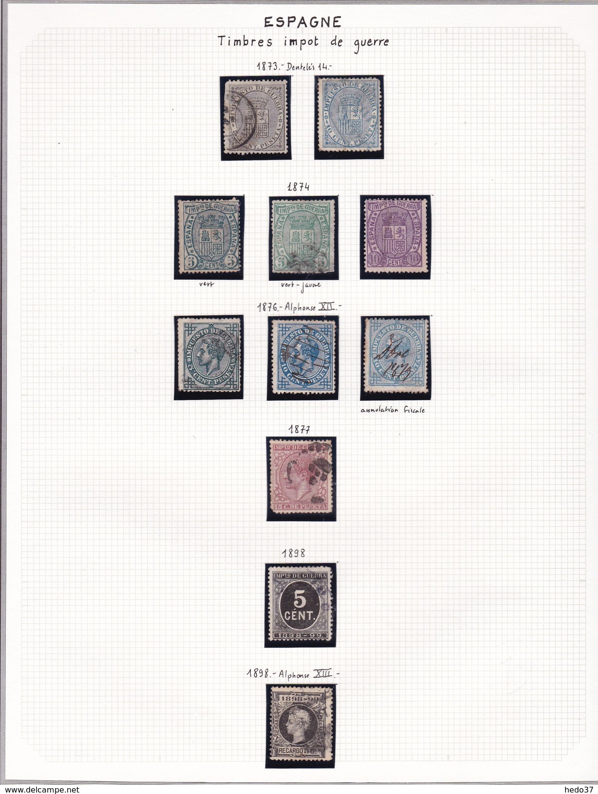 Espagne - Collection Vendue Page Par Page - Timbres Oblitérés/neufs * (avec Charnière) - Qualité B/TB - Impots De Guerre