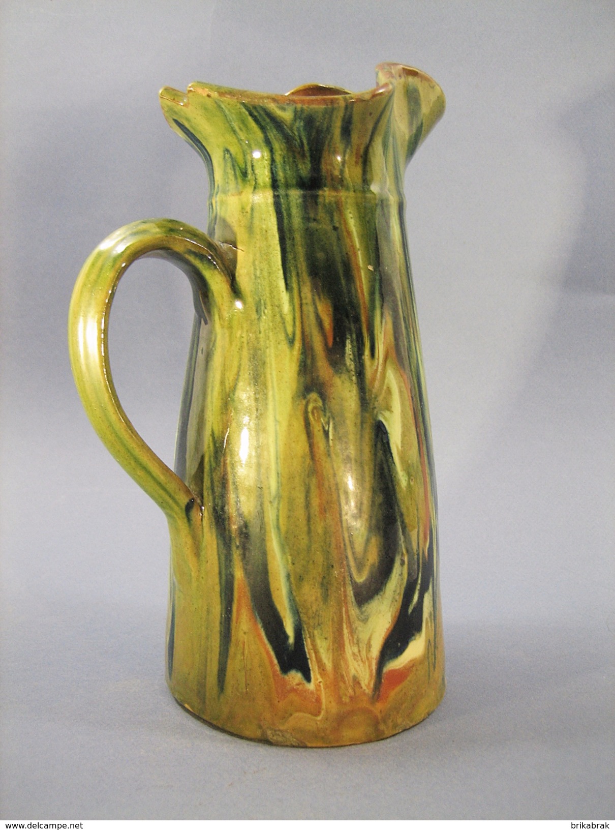 ° PICHET VERT EN TERRE CUITE VERNISSEE @ Art Populaire Broc Cruche Carafe - Karaffen