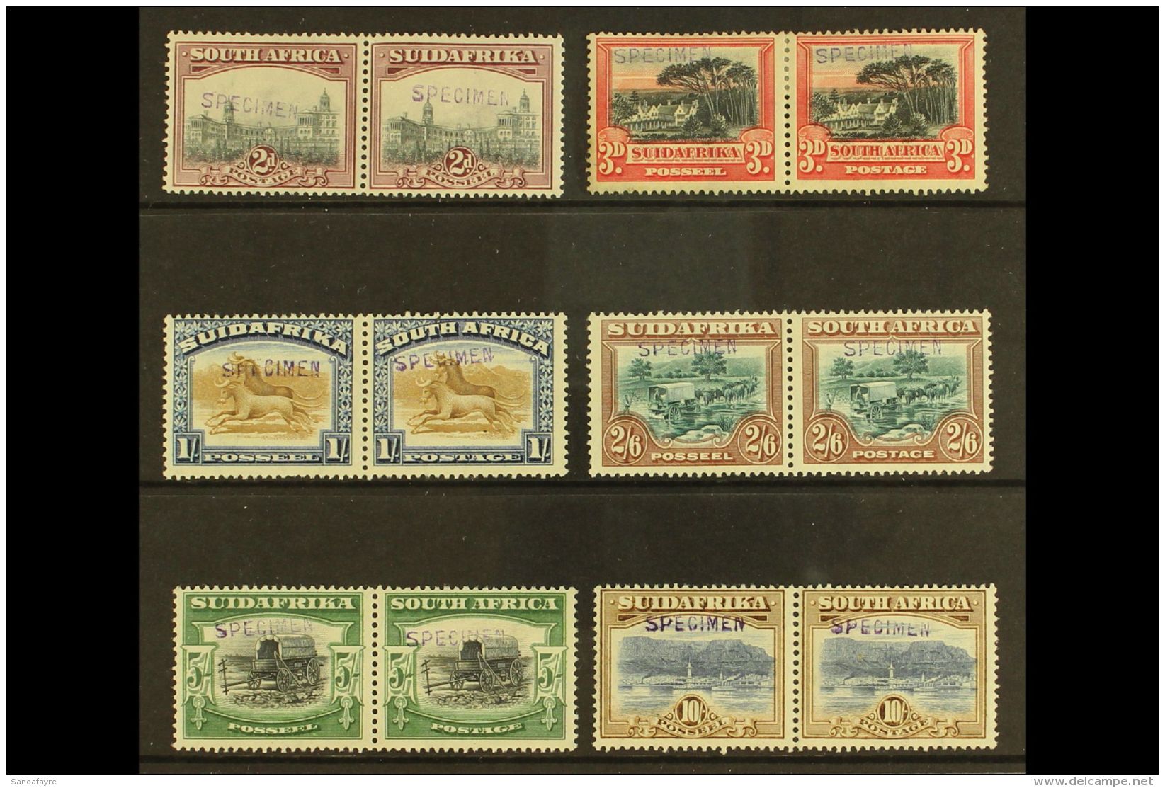 SPECIMENS 1927-30 Pictorial Definitives, Original Set Of 6 Horizontal Pairs (no 4d, Issued In 1928) Handstamped... - Non Classés