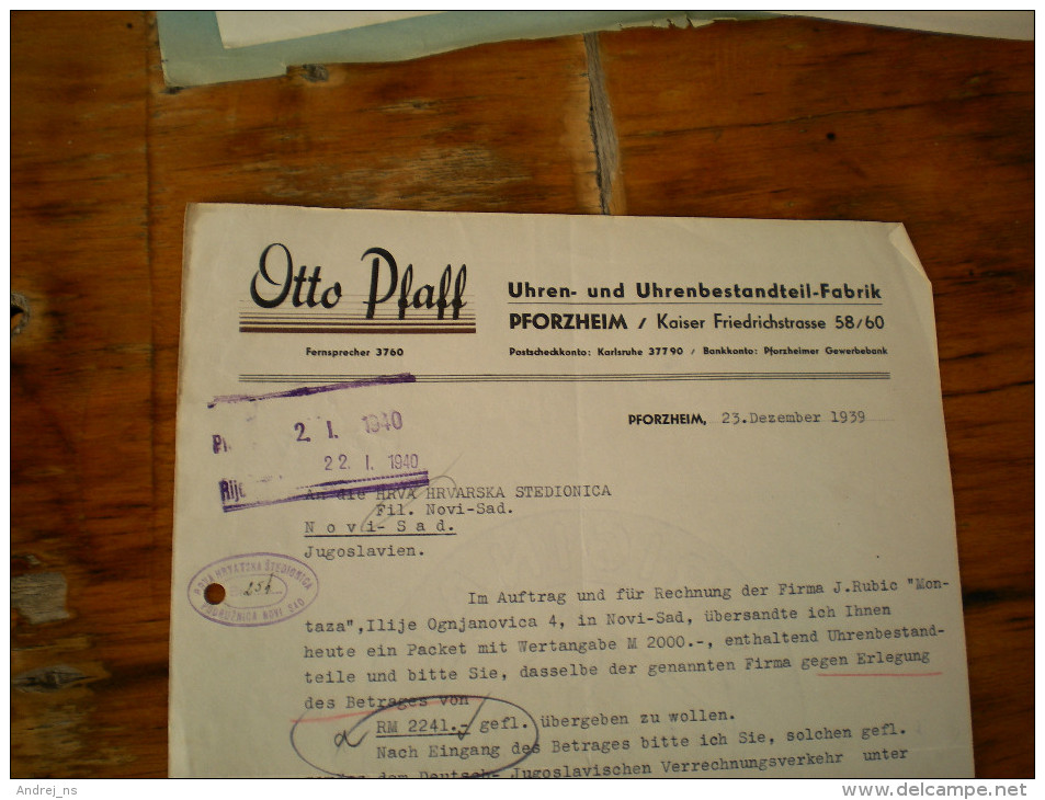 Otto Pfaff Pforzheim  Uhren Und Uhrenbestandyeil Fabrik 1939 - Elektrizität & Gas