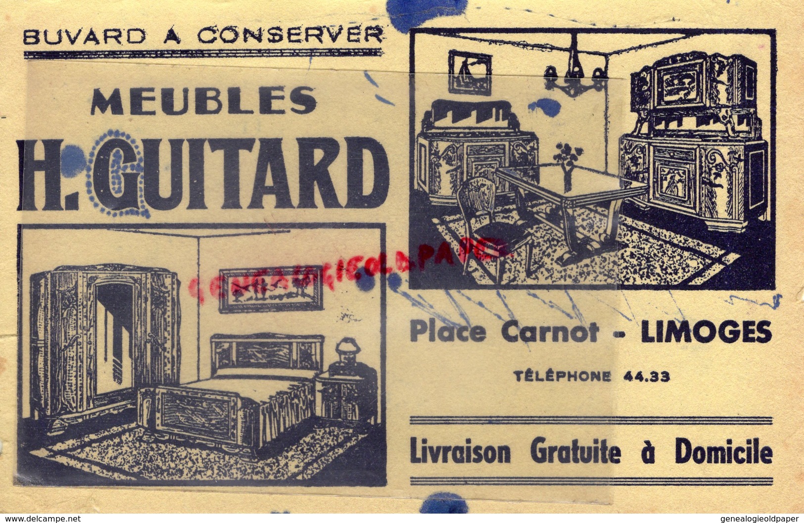 87 - LIMOGES - BUVARD MEUBLES H. GUITARD - PLACE CARNOT - M