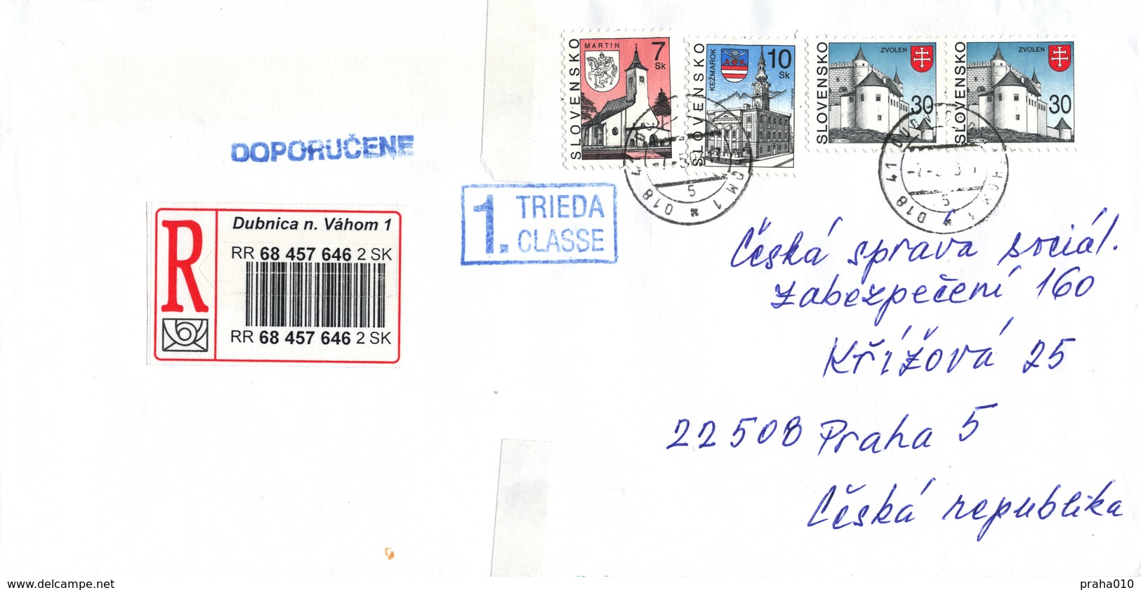 L2697 - Slovakia (2003) 018 41 Dubnica Nad Vahom 1 (R-letter To Czech Rep.); Tariff 77,00 SKK (stamp: Slovak City) - Lettres & Documents