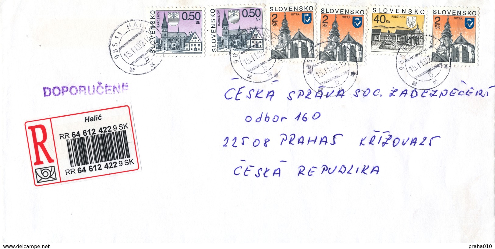 L2701 - Slovakia (2002) 985 11 Halic (R-letter To Czech Rep.); Tariff 47,00 SKK (stamp: Slovak City) - Briefe U. Dokumente