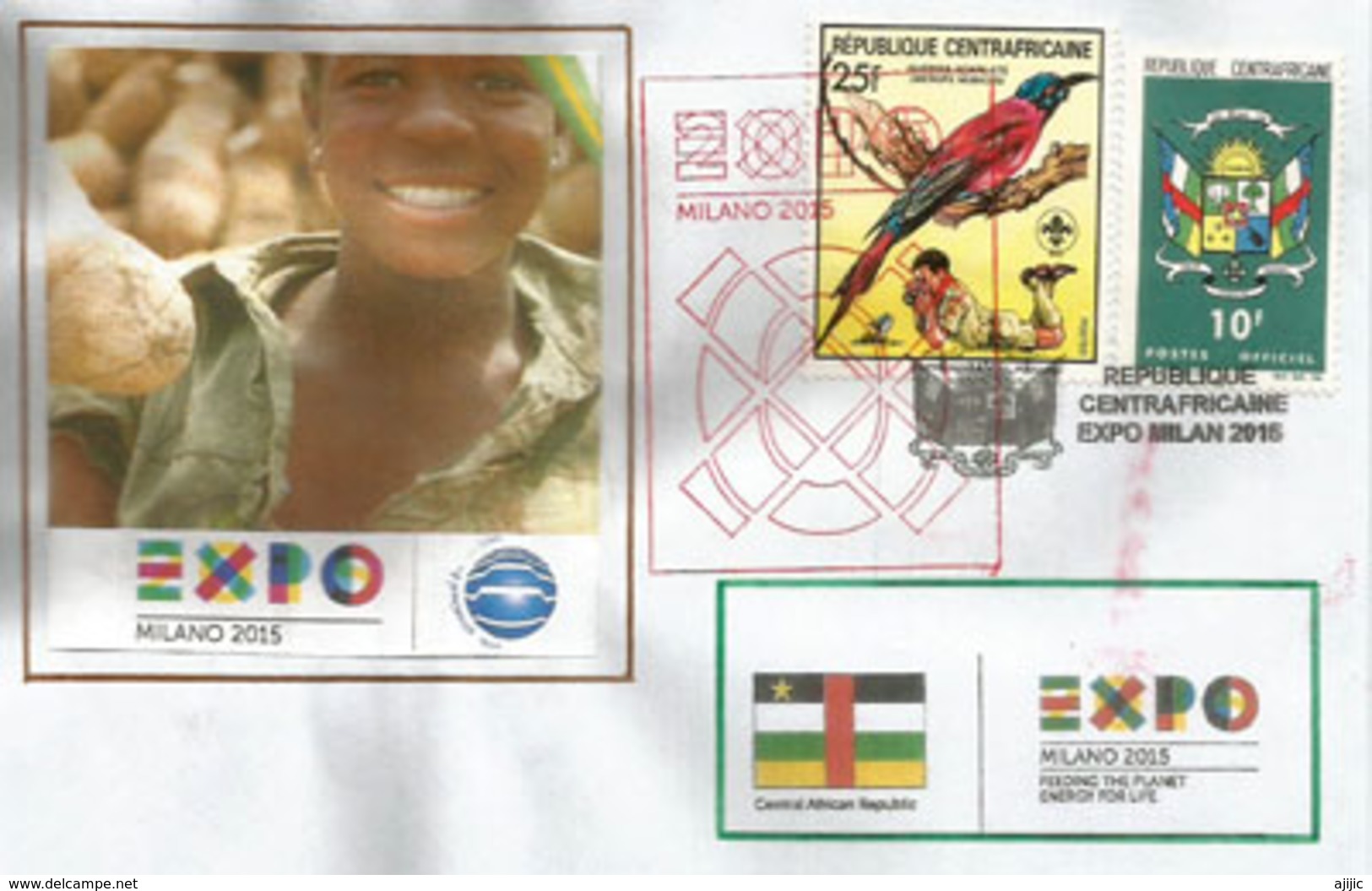 CENTRAFRIQUE. EXPO UNIVERSELLE MILAN 2015, Lettre Du Pavillon Centrafrique, Avec Timbres Centrafrique - 2015 – Milaan (Italië)