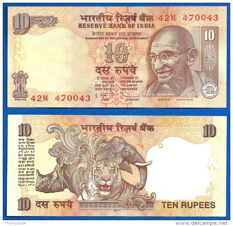 Inde 10 Roupies 2011 Lettre S India Rupees Gandhi Animal Elephant Tigre Asie Paypal Skrill OK - India