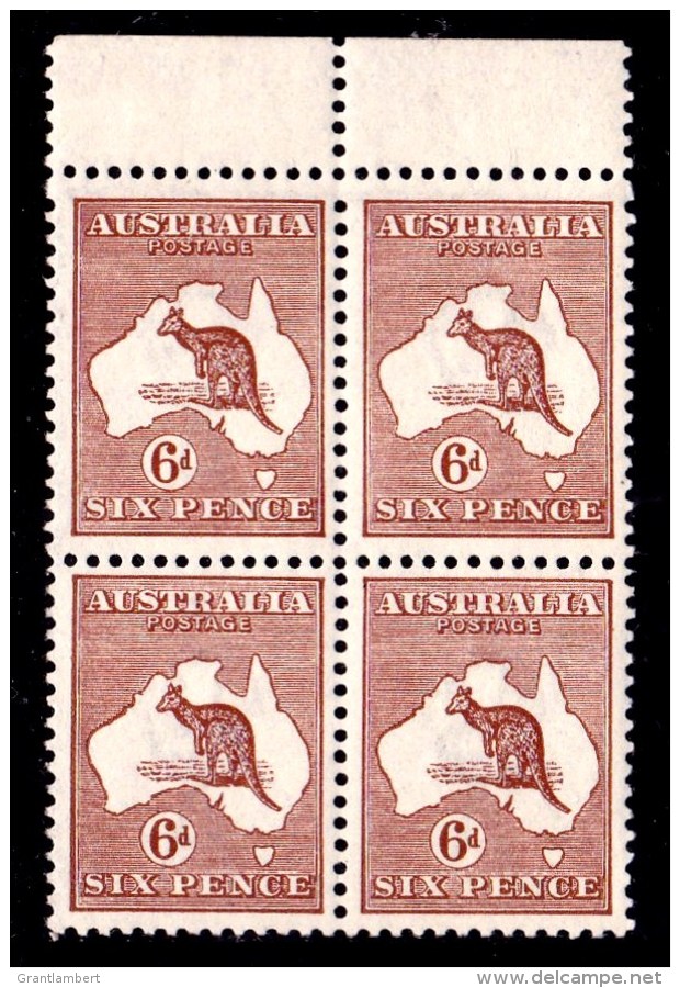 Australia 1923 Kangaroo 6d Chestnut 3rd Wmk Block Of 4, 3MNH, 1MVLH - Neufs