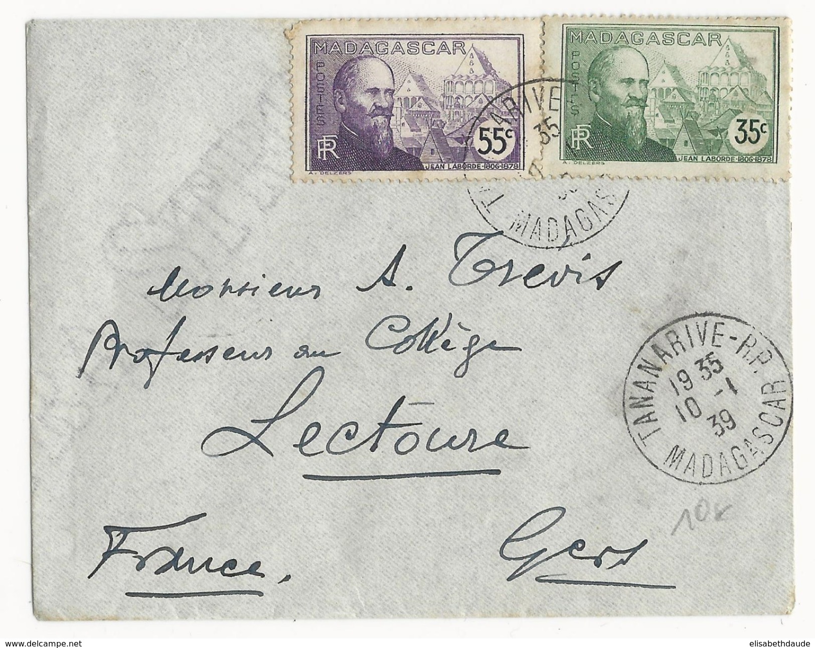 MADAGASCAR - 1939 - ENVELOPPE De TANANARIVE Pour LECTOURE (GERS) - Lettres & Documents