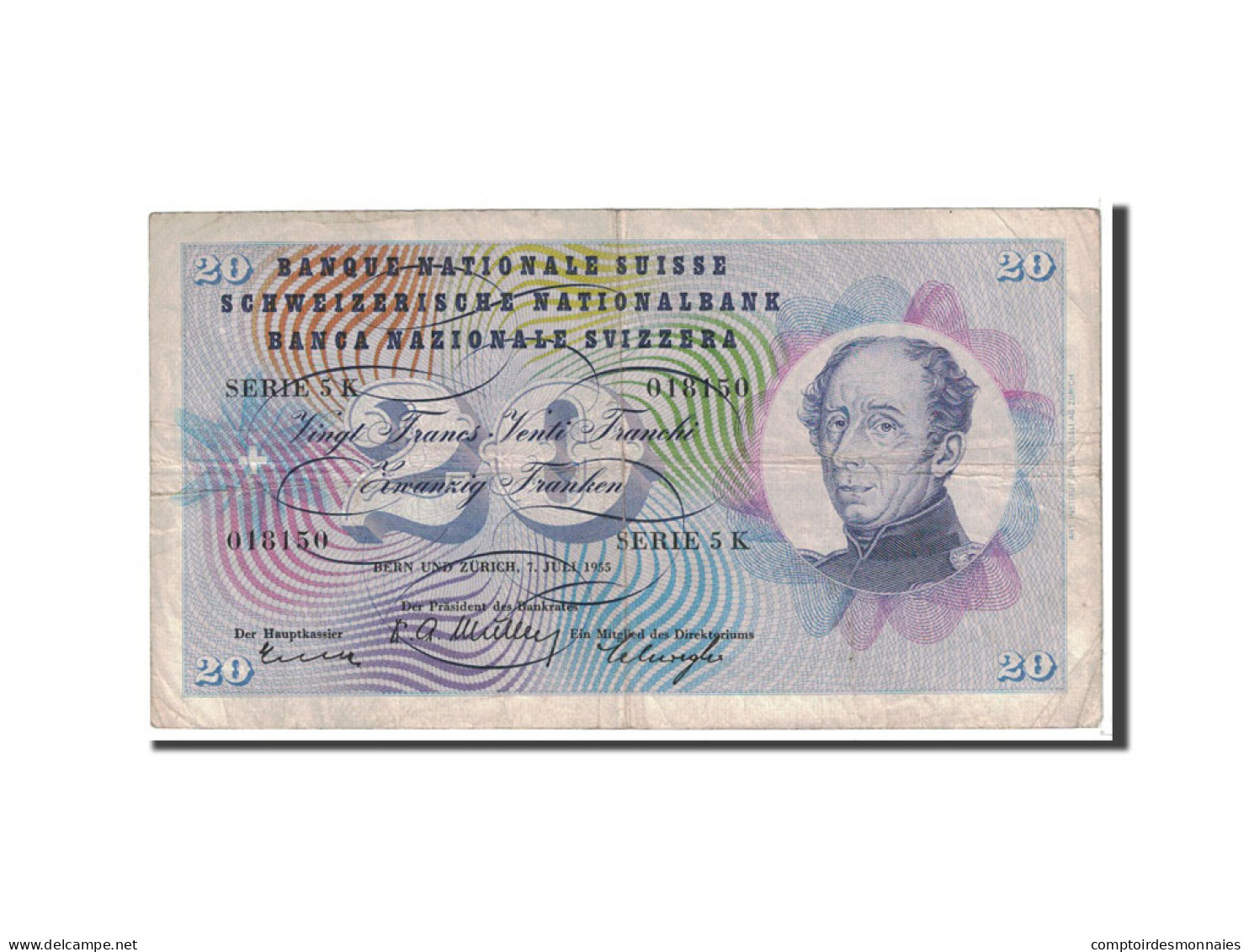 Billet, Suisse, 20 Franken, 1955, 1955-07-07, KM:46b, TB+ - Suisse