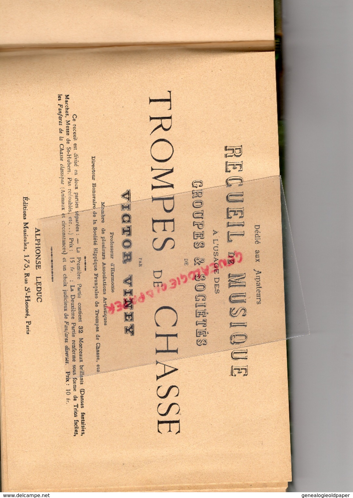 CHASSES A COURRE -VENERIE - RECUEIL MUSIQUE USAGE GROUPES ET SOCIETES TROMPES CHASSE-VICTOR VIANEY-ALPHONSE LEDUC PARIS - Chasse/Pêche