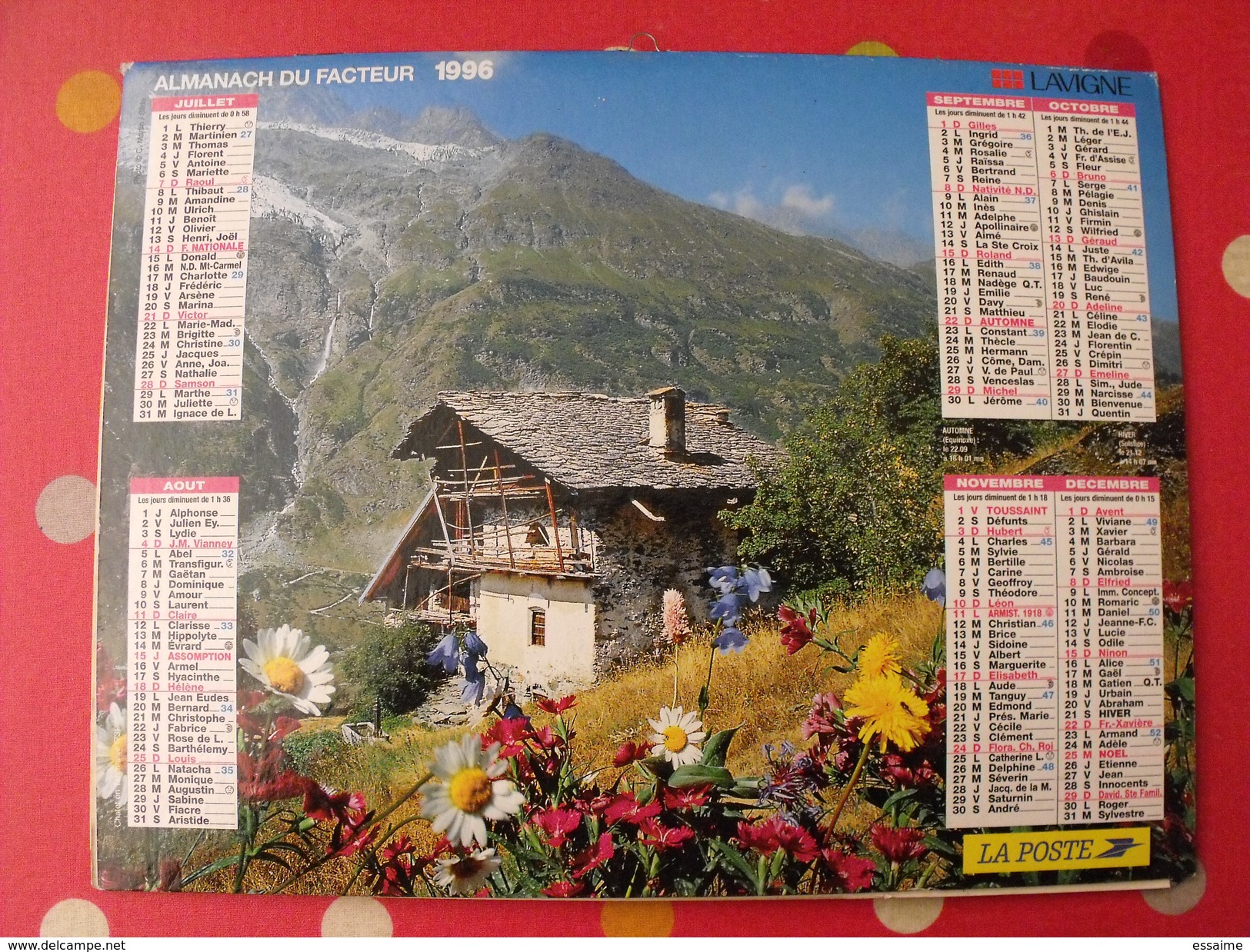 Calendrier Illustré En Carton De 1996. Almanach Des PTT Postes Facteur. Montagne - Grossformat : 1991-00