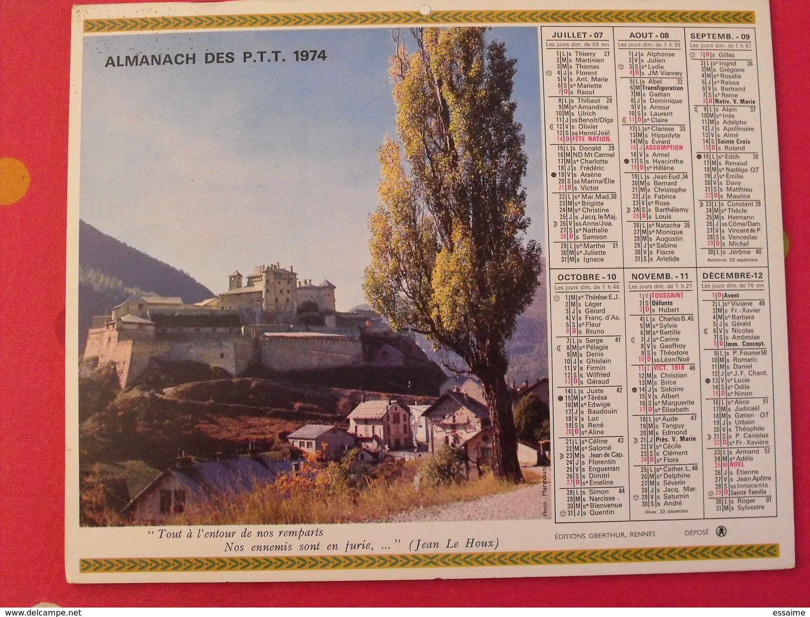 Calendrier Illustré En Carton De 1974. Almanach Des PTT Postes Facteur. Montagne - Groot Formaat: 1971-80